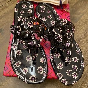 SOLD Tory Burch Floral Patent Leather Miller Sandals
